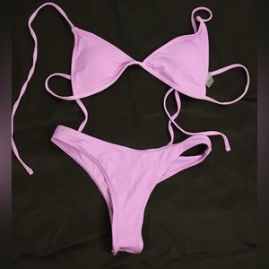 Rib Triangle Halter Bikini Swimsuit